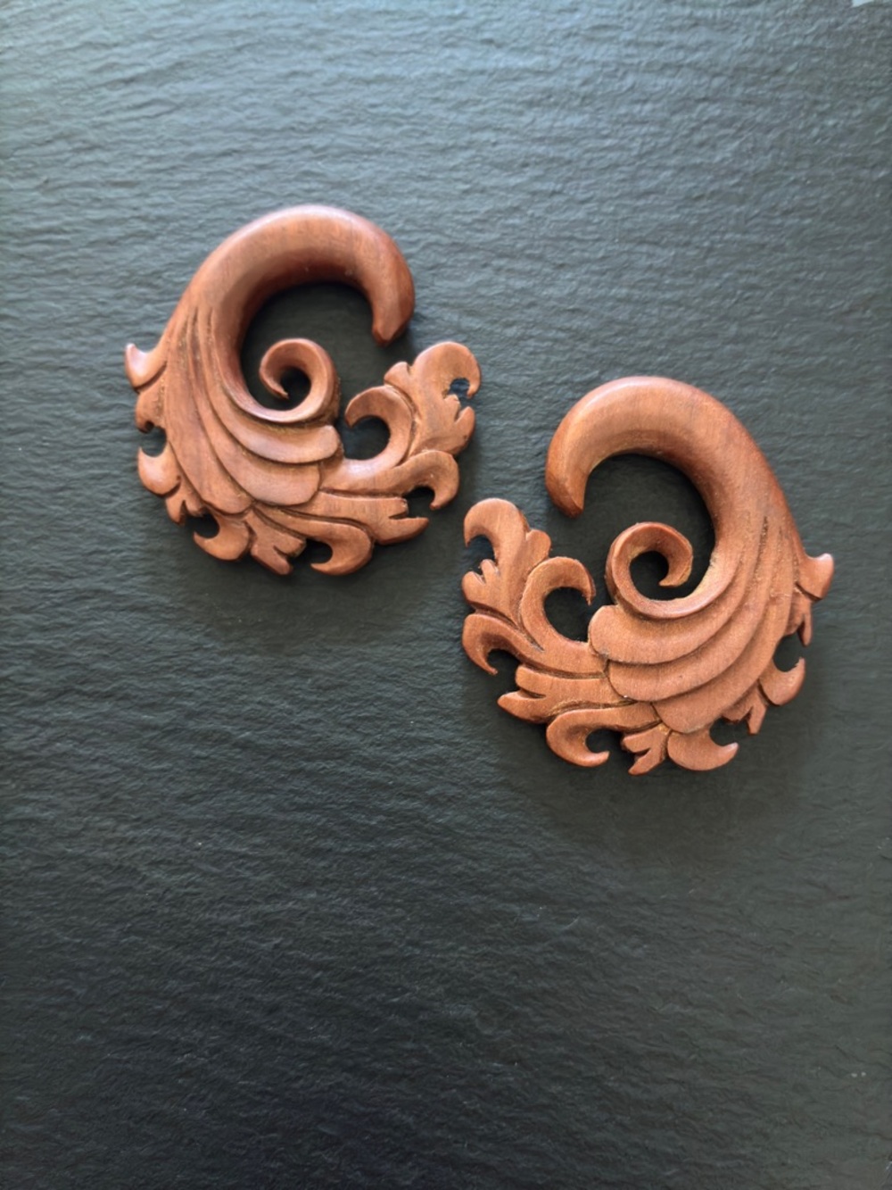 Pair of Ornate Carved Wood Plugs